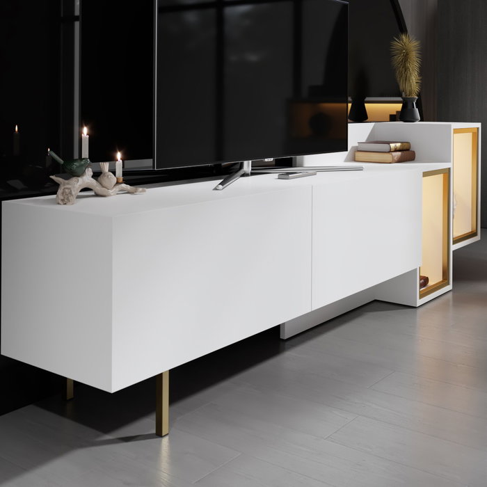 Hanah Home Tenon Soporte para TV Blanco y Dorado con Luz LED